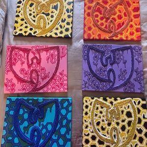 Colorful Honeycomb Mixed-Media Wall Art Set - Six Canvases